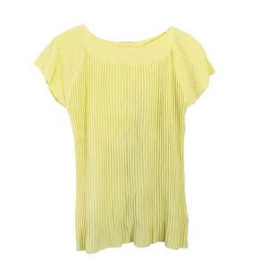 Vtg 90s Y2K Mistic Womens Yellow Blouse Large Ribbed Knit Short Sleeve Dolman